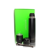 KALMATEH Yerba Mate Set- Includes Yerba Mate Gourd, Vacuum Insulated Thermos 1000ml, Bombilla Straw and Cleaning Brush Matte Black