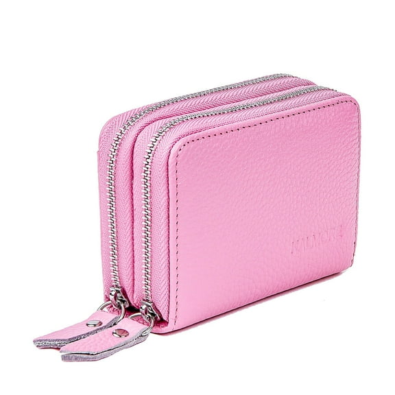 KALMORE Double Zipper Women's RFID Blocking Bifold Wallets, Pink