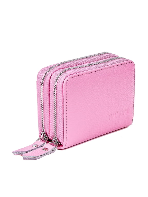 Double Zipper Women's RFID Blocking Bifold Wallets, Pink
