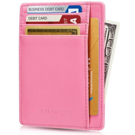 KALMORE Men's RFID Blocking Slim Leather Business Card Holder 6 Slots, Black