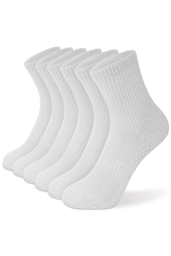 Women Quarter Crew Athletic Socks, Arch Support Cushioned, Moisture Wicking Cotton Socks, 6 Pack
