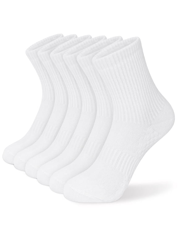 Women Quarter Crew Athletic Socks, Arch Support Cushioned, Moisture Wicking Cotton Socks, 6 Pack