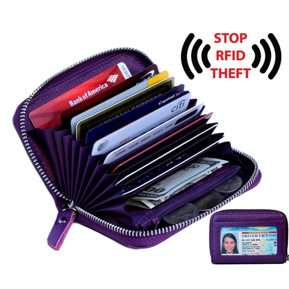 KALMORE Women's Genuine Leather Credit Card Wallet, Purple