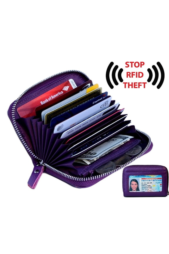Women's Genuine Leather Credit Card Wallet, Purple