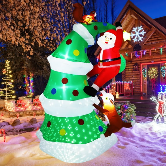 KALNUR 8FT Christmas Inflatables Tree Outdoor Decorations, Giant Blow Up Christmas Tree Yard Decor with LED Lights Star Treetop & Colorful Candy for Xmas Holiday Party Garden Patio Lawn Decor
