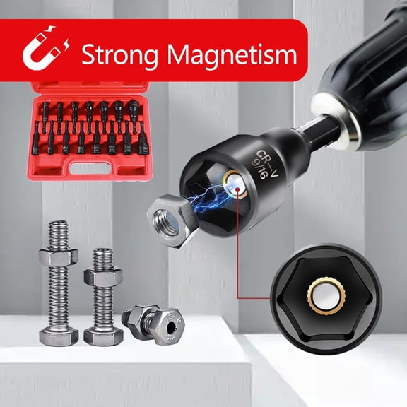 KALOMB-15PCS Magnetic Nut Driver Set,Impact Power Hex Nut Driver Drill Bit Master Kit, SAE & Metric, 1/4-Inch Quick-Change|Cr-V Steel