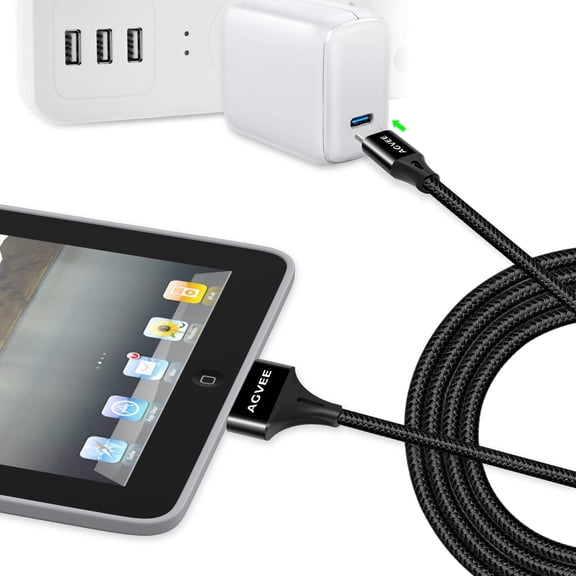 KALOMB-2 Pack 6.6ft USB-C to 30 Pin Cable Adapter for Old iPhone 4/4S iPad 1/2/3 iPod, Braided Metal Shell Type-C to 30Pin Adapter Charging Charger Data Cord, Black