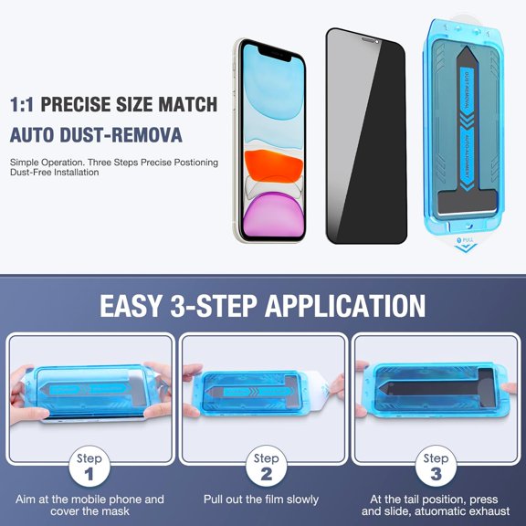 KALOMB-2-Pack Privacy Screen Protector for iPhone 11 Pro and iPhone XS and iPhone X 5.8-Inch, 9H Tempered Glass, Full Coverage, Anti-Fingerprint, Auto Dust-Elimination, No Bubble, Easy Installation
