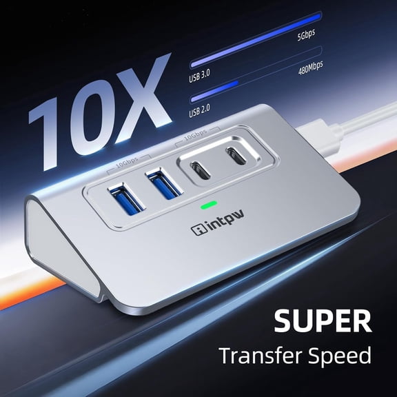 KALOMB-Intpw USB C Hub 10Gbps, 4 Port USB Splitter with 2 USB C/USB A 3.2 Data Ports, [Not Support Video and Chrging], Aluminum USB 3.2 Hub with 3.3Ft Cable for Laptop, PC, Mac, Flash Drive, Camera