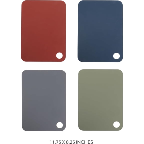 KALOMB-Kitchen Essentials Crafty Carvery BPA-Free Flexible Cutting Mats 4-Piece Color-Coded Chopping Board Set, Dishwasher Safe, Non-Slip, 11.75" x 8.25", Assorted Colors