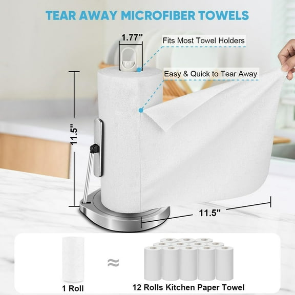 KALOMB-Microfiber Cleaning Cloth Roll White, 75PK, Microfiber Towels for Cars, Tear Away Reusable Paper Towels, Commercial Shop Rags, Lint Free Rags for House, Kitchen, Automotive, 11.5"11.5"