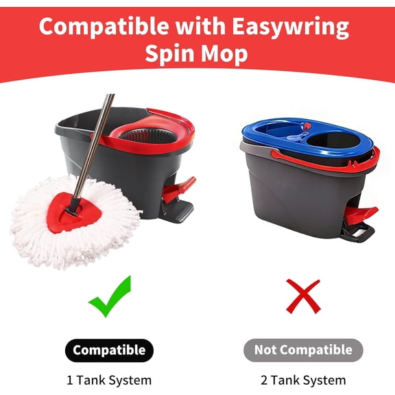KALOMB-Mop Replacement Heads, Handle, Base Compatible with O Cedar EasyWring 1-Tank Spin Mop System, 2 Microfiber Mop Head Refills, 4-Section Iron Handle 30-58in and 1 Spin Base Cover Set