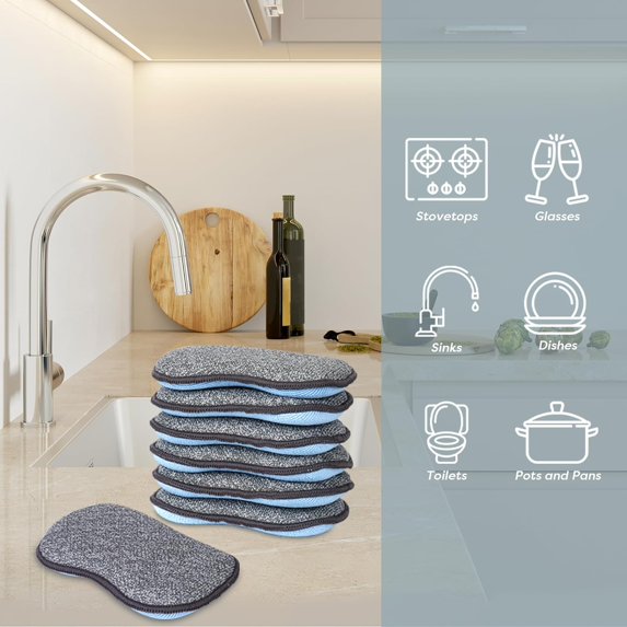 KALOMB-Multi-Purpose Scrub Sponges for Kitchen by Scrub- it - Non-Scratch Microfiber Sponge Along with Heavy Duty Scouring Power - Effortless Cleaning of Dishes, Pots and Pans All at Once(6 Pack, Lar