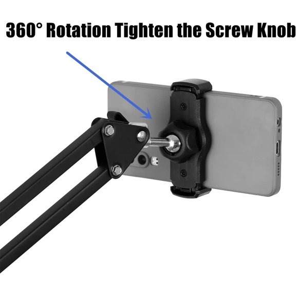 KALOMB-Overhead Phone Stand Articulating Arm Table Stand Mount Flexible 360 Rotation Cell Phone Clip Holder for All Smart Phone Microphone