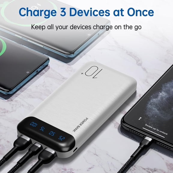 KALOMB-Power Bank 10000mAh Portable Charger Slim External Battery Pack with 2 USB 2.4A Outputs and USB C in/Out Compatible with Huawei iPhone 16 15 14 13 12 iPad Samsung Galaxy S20 Android Tablet (Wh