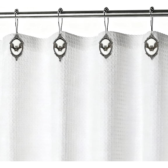 KALOMB-Set of 12 Bats Shower Curtain Hooks Rings, Gothic Vampire Bat, Halloween Party Supplies Haunted House Decoration (White-Background)