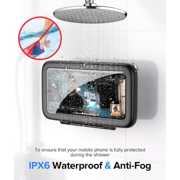 KALOMB-Shower Phone Holder Waterproof 480 Rotation Phone Stand Case Mount for Bathroom Batheub Kitchen Wall Mirro Compatible with iPhone 17 16 15 14 13 Plus Pro Max XS XR up to 6.8" Cell Phone