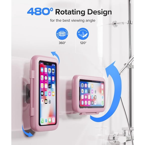 KALOMB-Shower Phone Holder Waterproof 480 Rotation Phone Stand Case Mount Compatible with iPhone 17 16 15 14 13 12 11 Plus Pro Max XS XR up to 6.8" Cell Phone