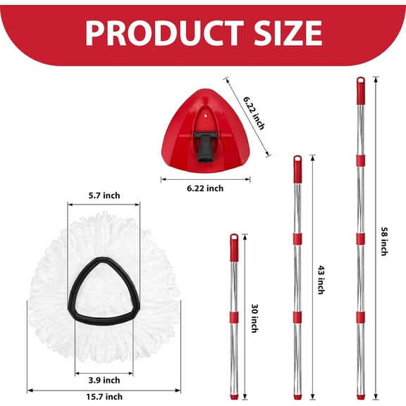 KALOMB-Spin Mop Replacement Set for O-Ceda EasyWring 1-Tank System, Includes 2 Mop Head Replacement, 1 Mop Handle (30-58in Adjustable 4-Section Pole), 1 Spin Base