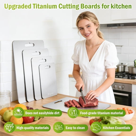 KALOMB-Titanium Cutting Board, 100% Pure Titanium Cutting Boards for Kitchen, Cutting Boards Non Toxic for Separating Raw Meat, Vegetables and Fruits, Dishwasher Safe & Knife Friendly((12"L x 9"W)