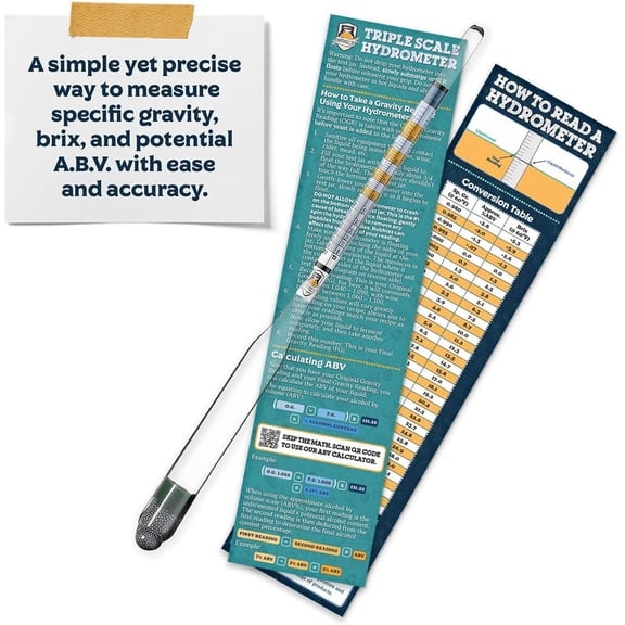 KALOMB-Triple Scale Hydrometer Measure and Monitor Specific Gravity, Brix, Potential Alcohol, and ABV in Wine, Beer, Mead, Cider, and Other Homebrewed Drinks (Glass, Clear)