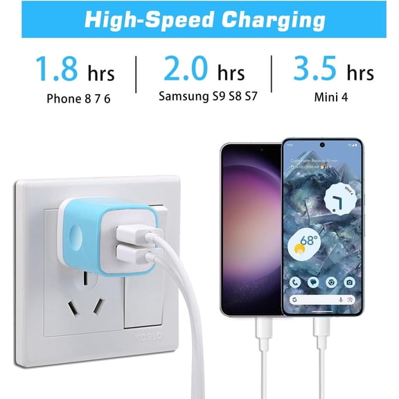 KALOMB-USB Wall Charger, 4-Pack 2.1A Dual Port USB Cube Power Adapter Charger Plug Charging Block Box Brick Cube Compatible with Phone 13 12 11 XS XR X 8 7 6 Plus 5S SE, Pad, Samsung, LG, Android