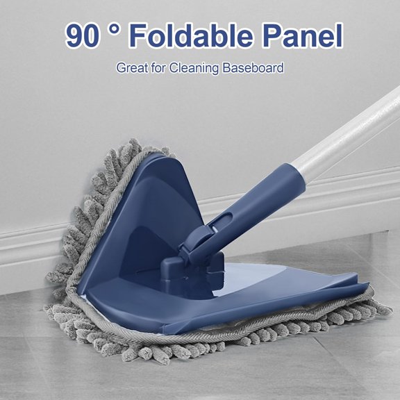 KALOMB-Wall Cleaner Mop with 82" Handle, 360 Rotating Triangle Head and Microfiber Pads, Built-in Squeegee for Ceiling Mop, Baseboard Cleaning and Windows