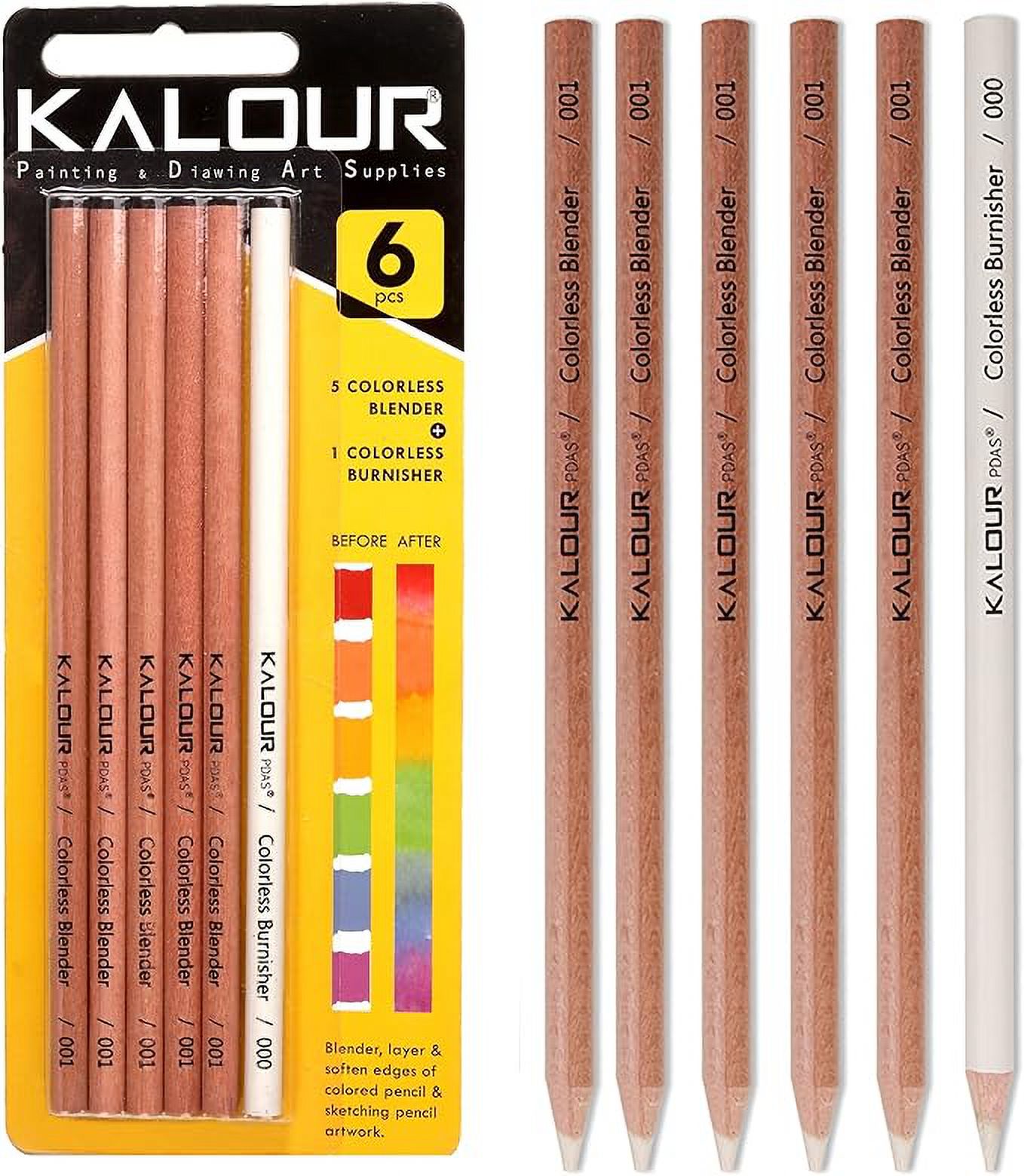 KALOUR Colorless Blender and Burnisher Pencils Set,Nonpigmented, Wax