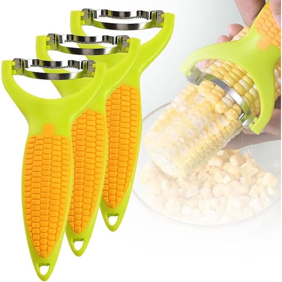 KALPHOZEN 3PCS Corn Planer, Ergonomic Corn Peeler with Toothed Blade, Easy Clean Corn Stripper, Stainless Steel Corn Cutter for Fresh Kernels (3PCS)