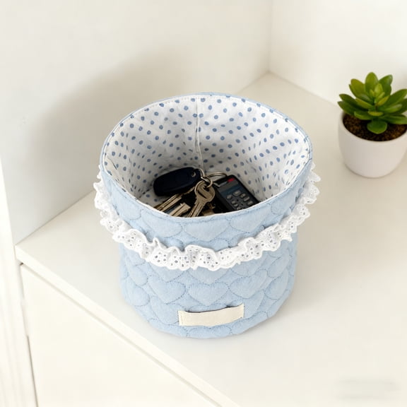 KALPHOZEN Fabric Storage Basket, Multi-purpose Fabric Organizer with Elegant Design, Cylindrical Storage Bin for Home Decor, Versatile Desktop Container for Various Items (Blue)
