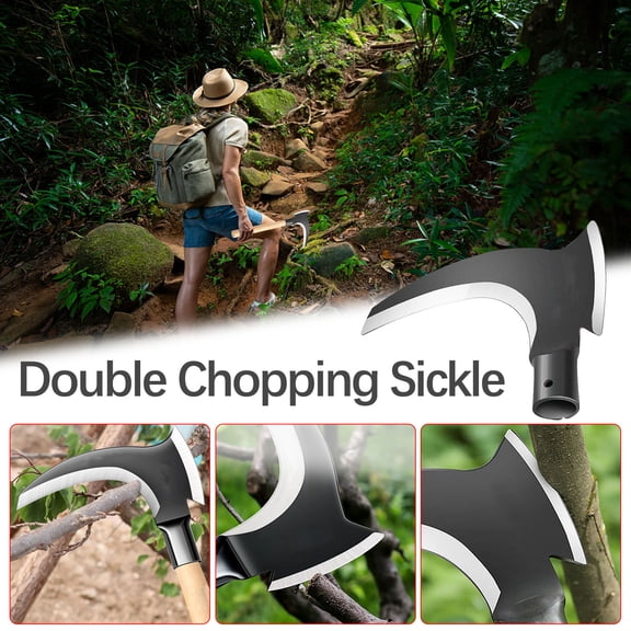 KALPHOZEN Manganese Steel Sickle, Durable Double-edged Gardening Sickle for Weeding, Versatile Cutting Tool for Trees and Firewood