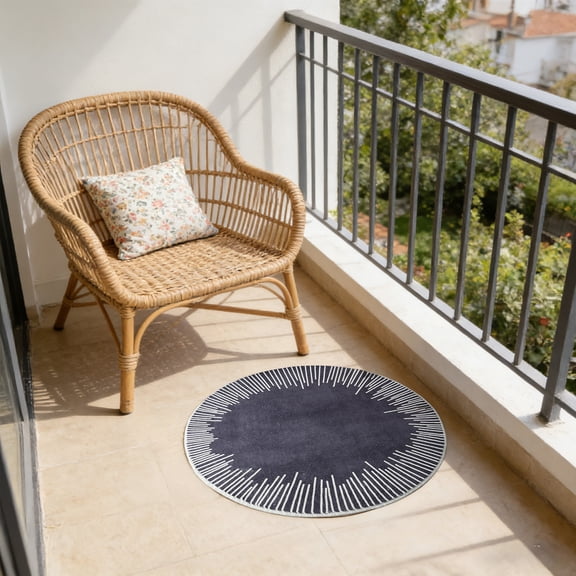 KALPHOZEN Round Non-Shedding Rug, Washable Low Pile Area Rug with Rubber Backing, Easy-Clean Kid and Pet-Friendly Rug, Trendy Modern Round Carpet for Living Room and Bedroom
