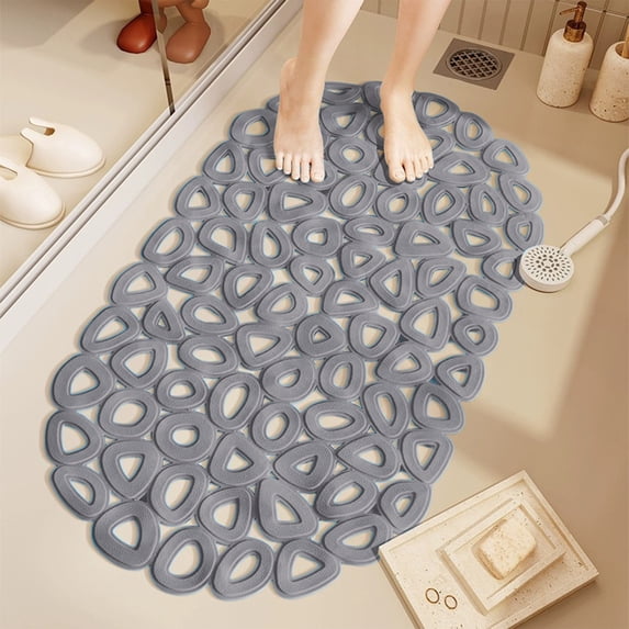 KALPHOZEN Shower Mat, Non-Slip Bathtub Mat with Suction Cups, Quick-Dry Bathroom Mat with Drain Holes, Large Size Bath Mat for Safe Bathing (Gray)