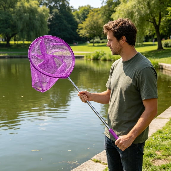 KALPHOZEN Swimming Pool Skimmer, Leaf Net Pool Cleaner with Extendable Handle, Fish Pond Skimming Tool for Debris Removal, Lightweight Swimming Pool Maintenance Net (Purple)
