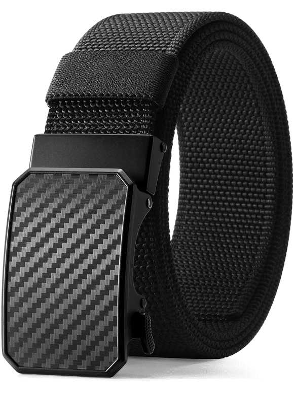 Men's Nylon Belt,1.5 inch Automatic Buckle Slide Ratchet Belt For Men Dress Pant Trim To Fit ,with Gift Box