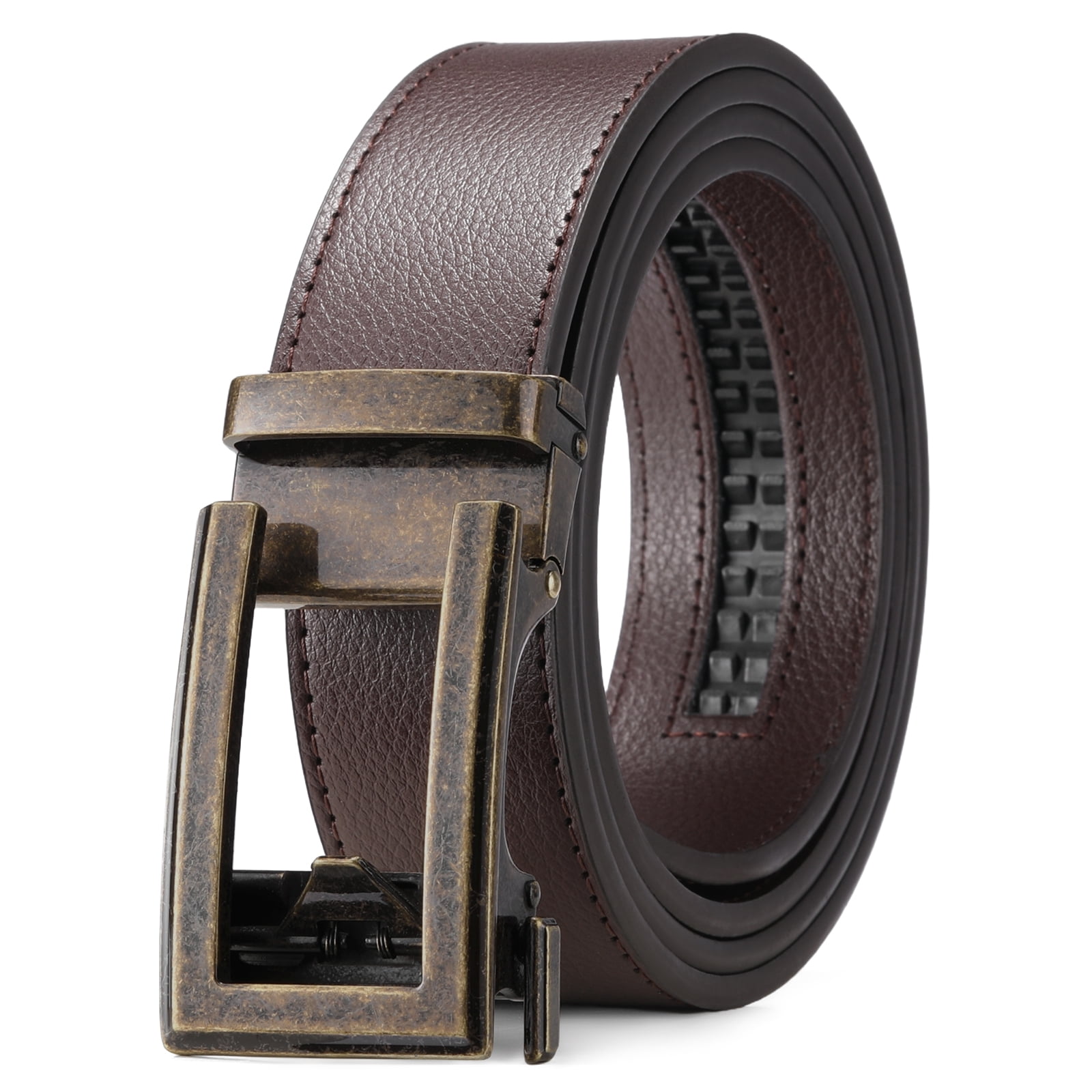 Men's Ratchet Dress Belt - Automatic Adjustable Click Buckle, 1/4" Micro Adjust, Cowhide Leather, Gift Box