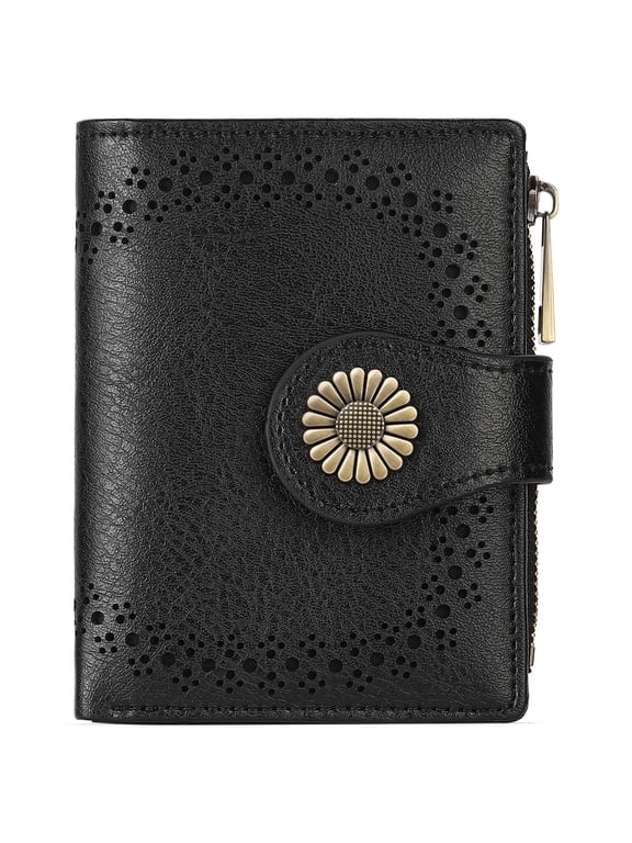 Small Wallets for Women Bifold RFID Blocking Leather Card Holder Compact Wallet with Zipper Coin Pocket