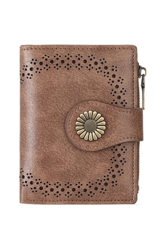 Small Wallets for Women Bifold RFID Blocking Leather Card Holder Compact Wallet with Zipper Coin Pocket