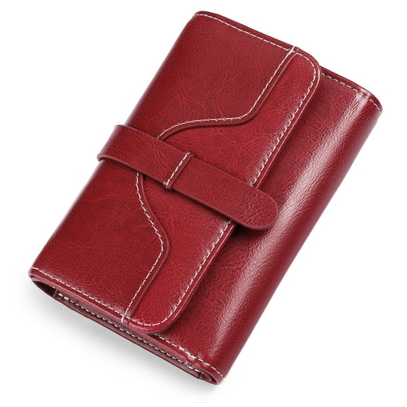KALUNMA Small Wallets for Women Genuine Leather Trifold RFID Blocking Clutch Multi Card Holder with Zipper Coin Pocke