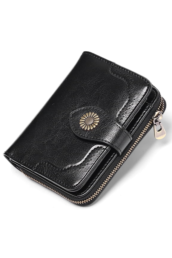 Small Womens Wallet Leather RFID Blocking with Multiple Card Slots and Zipper Coin Pocket