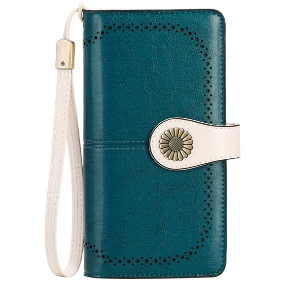 KALUNMA Wallets for Women Genuine Leather Credit Card Holder with RFID Blocking Large Capacity Wristlet