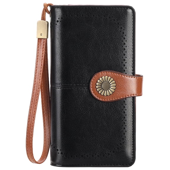 KALUNMA Wallets for Women Genuine Leather Credit Card Holder with RFID Blocking Large Capacity Wristlet