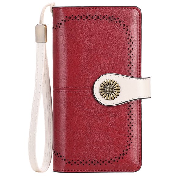 KALUNMA Wallets for Women Genuine Leather Credit Card Holder with RFID Blocking Large Capacity Wristlet