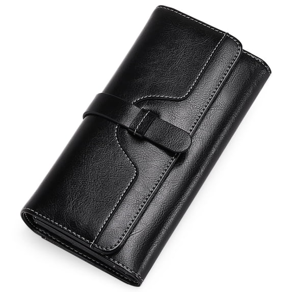 KALUNMA Wallets for Women Rael Leather with RFID Blocking Trifold Credit Card Holder with ID Window Wallet