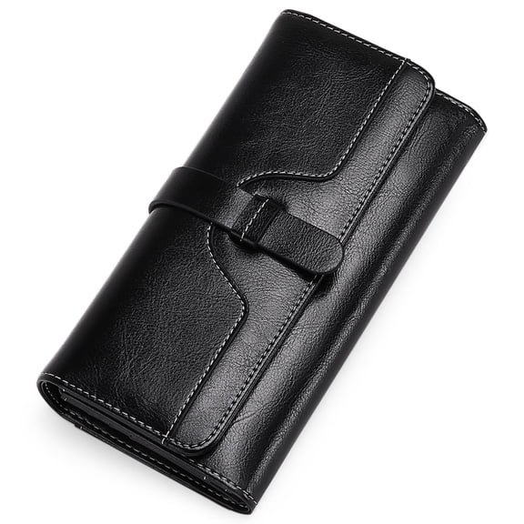 KALUNMA Wallets for Women Rael Leather with RFID Blocking Trifold Credit Card Holder with ID Window Wallet
