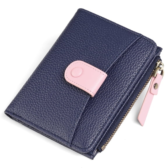 KALUNMA Small Wallet Women Leather RFID Blocking Bifold Zipper Pocket Card Holder with ID Window