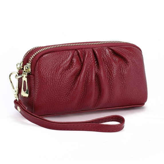 KALUNMA Wristlet Wallets for Women Large Capacity Leather Wristlet Clutch Double Zipper Purse Credit Card Holder Phone Holder Ladies Travel Tote Bag