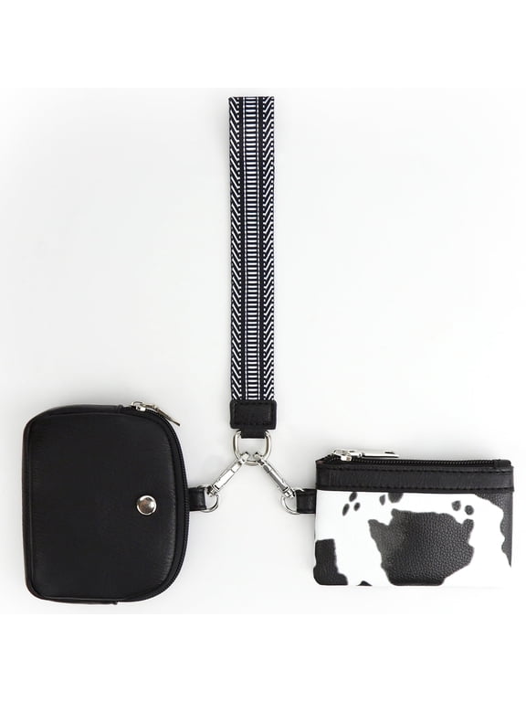 Zip Around Wristlet Wallets for Women Detachable Dual Pouch Mini Coin Purse with Coin Pocket