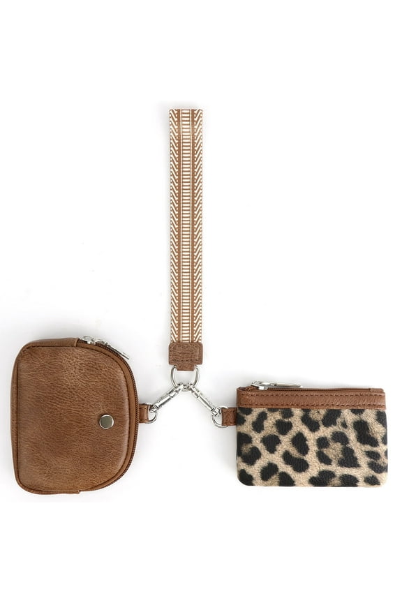 Zip Around Wristlet Wallets for Women Detachable Dual Pouch Mini Coin Purse with Coin Pocket