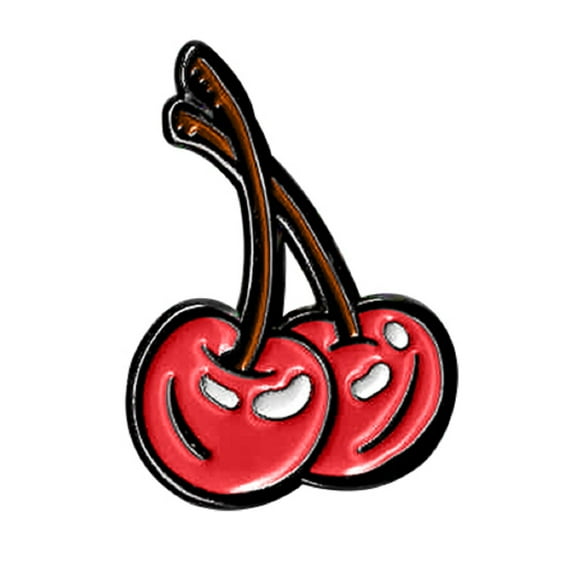 KALYNN CAMPBELL CHERRIES ENAMEL PIN - American Artist's Art Cherries Novelty Enamel Lapel Pin - 1.24" x 0.8"